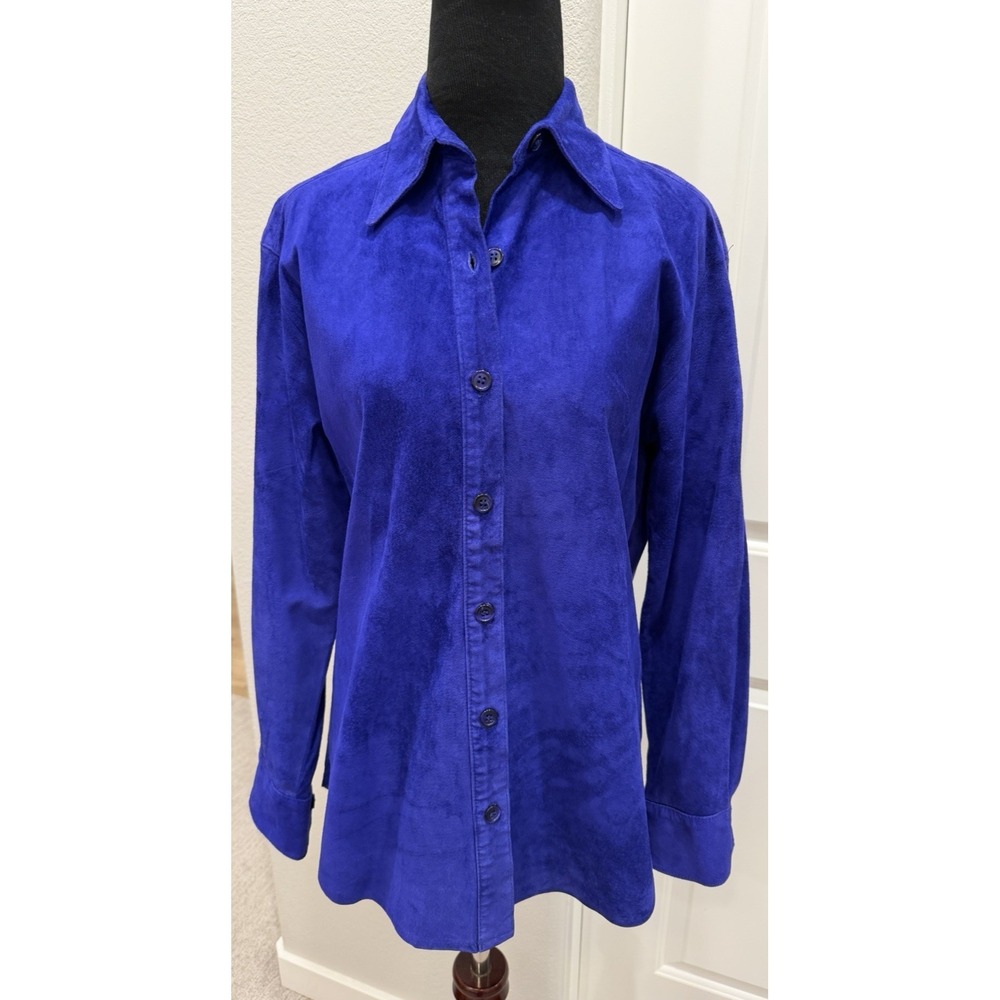 Vintage Royal Purple Brisa Suede Leather Jacket Shirt Shacket Button-Down XS